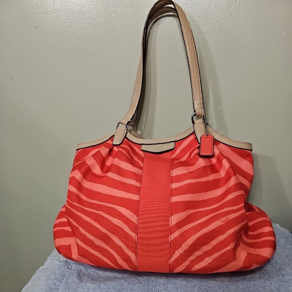 Coach Red and Tan Zebra Print Shoulder Bag